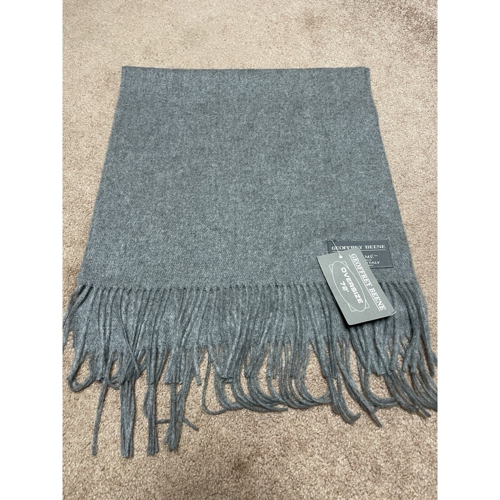 Geoffrey Beene Made in Italy Cashme' Acrylic Gray Fringed Scarf 72" NWT New